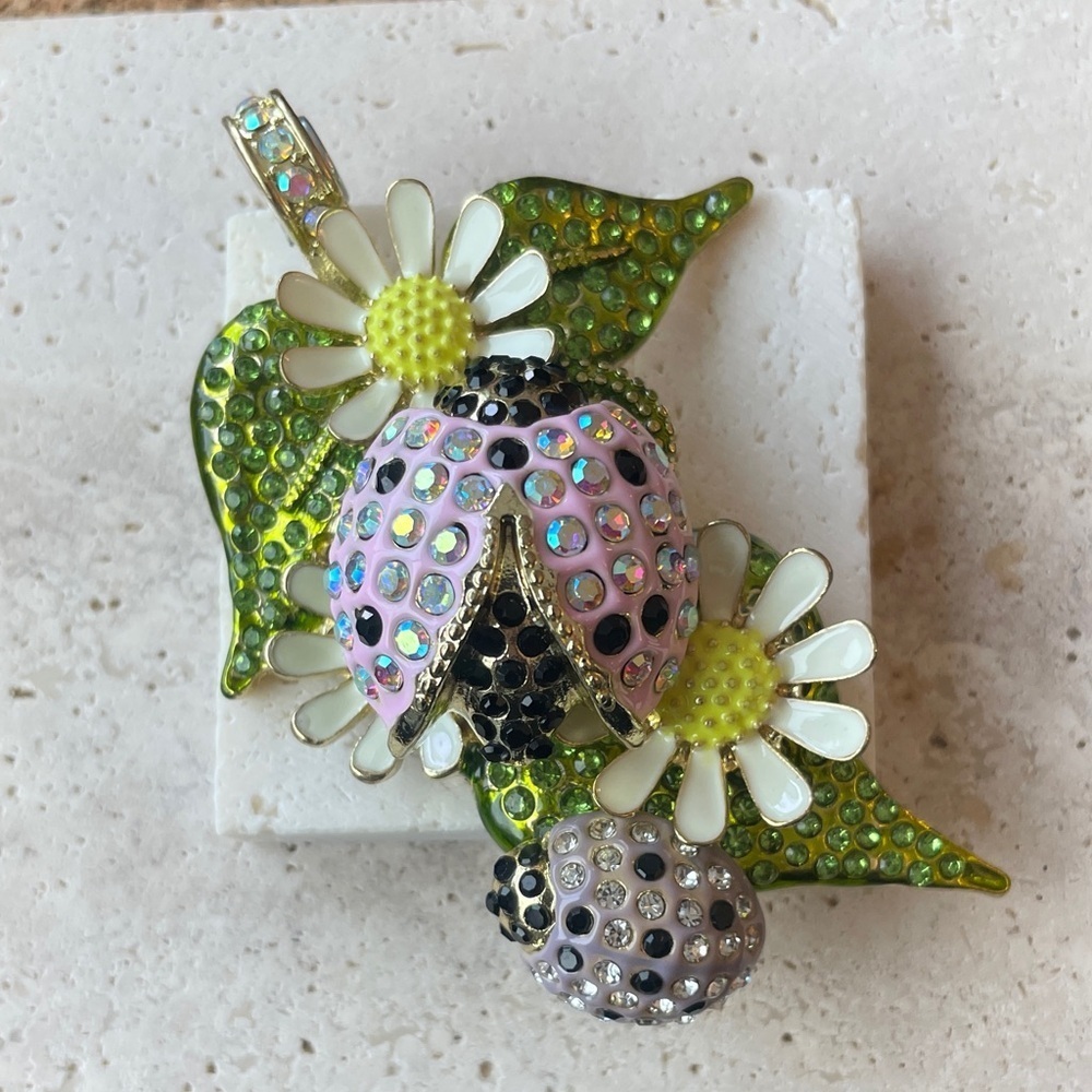Kirks Folly Ladybug Flower Necklace Enamel Crystal Whimsical Garden Statement Je